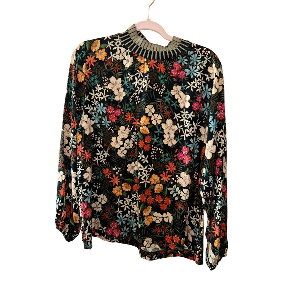 Aldo Martins Cap Juluca Beth Floral Mock Neck Blouse Black‎ Multi NWT Size L